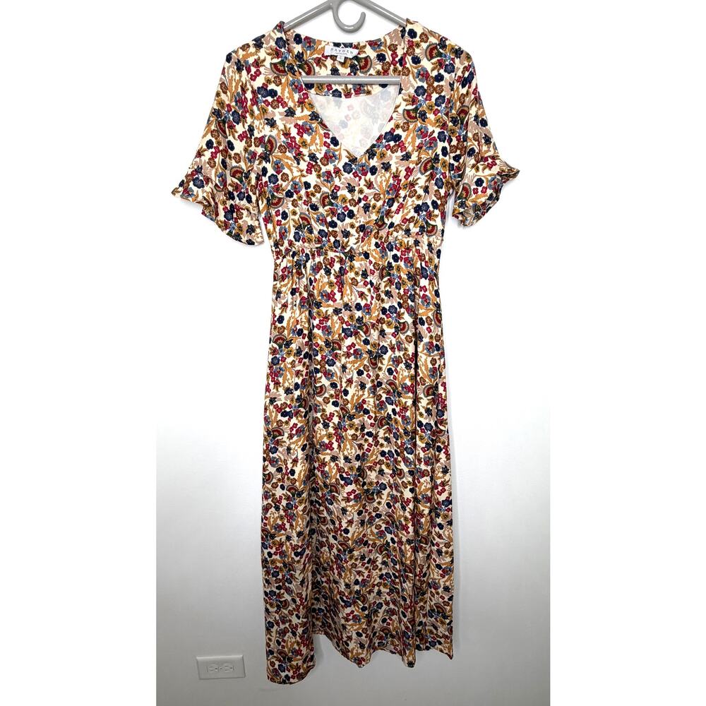 Hayden Floral Maxi Dress Sz S Ruffle Short Sleeve Cottagecore Peasant Prairie